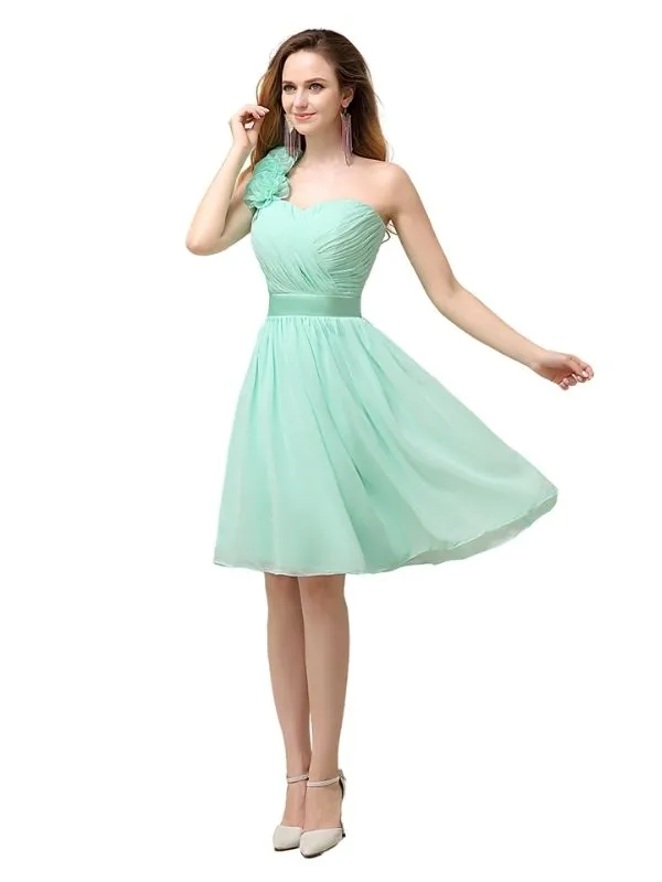 A-line Chiffon One Shoulder Knee-Length Short Bridesmaid Dresses sold by ChicSew product image thumbnail 5