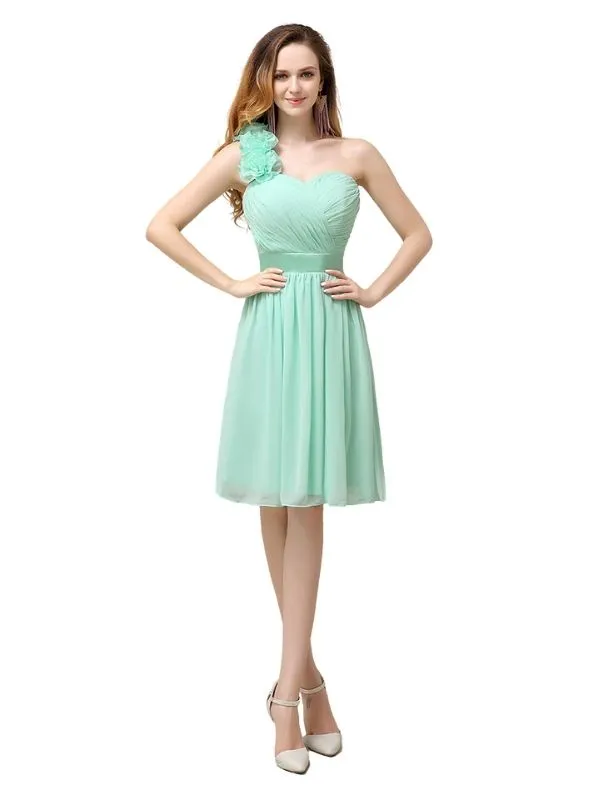 A-line Chiffon One Shoulder Knee-Length Short Bridesmaid Dresses sold by ChicSew product image thumbnail 4