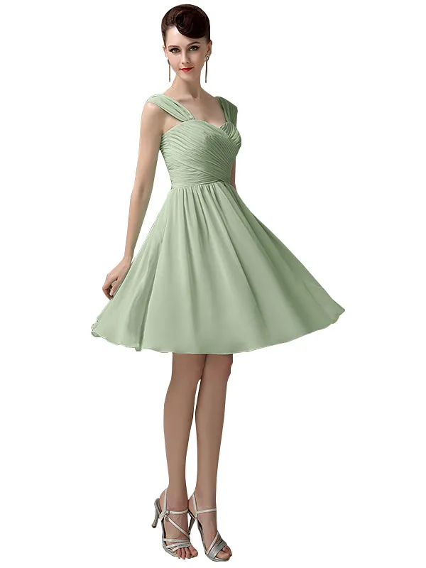 Simple A-line Knee-Length Chiffon Half-Back Short Bridesmaid Dresses sold by ChicSew