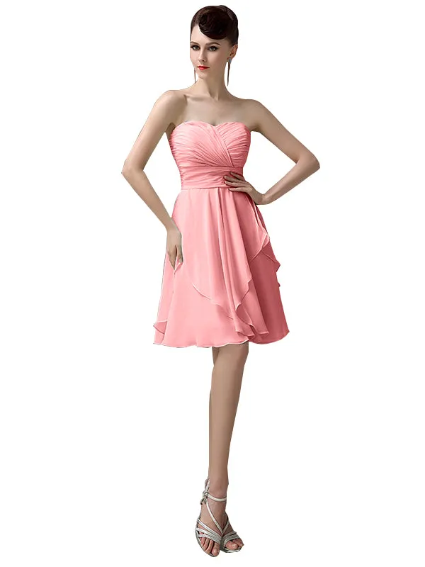 Sweetheart Chiffon A-line Knee-Length Short Bridesmaid Dresses sold by ChicSew
