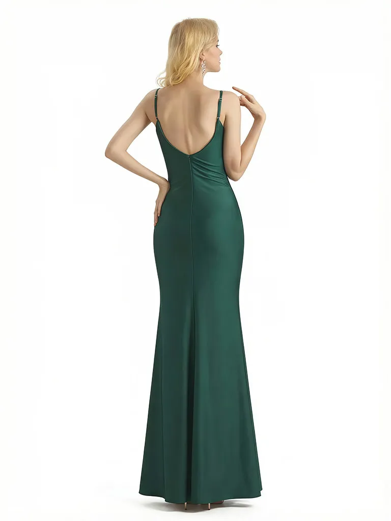 Sexy Spaghetti Straps V-neck Mermaid Jersey Long Formal Dresses For Women sold by ChicSew product image thumbnail 2