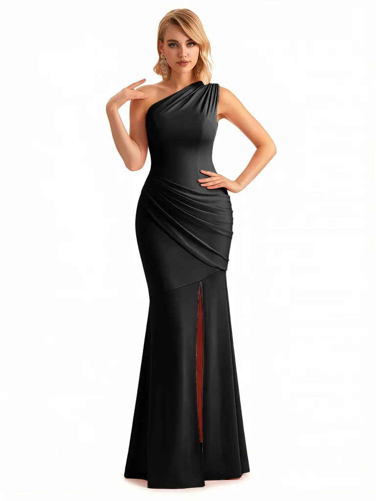 Elegant One Shoulder Side Slit Mermaid Jersey Long Formal Dresses For Women sold by ChicSew product image thumbnail 3