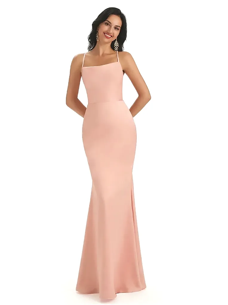 Sexy Spaghetti Straps Lace Up Back Silky Satin Mermaid Long Formal Dresses sold by ChicSew