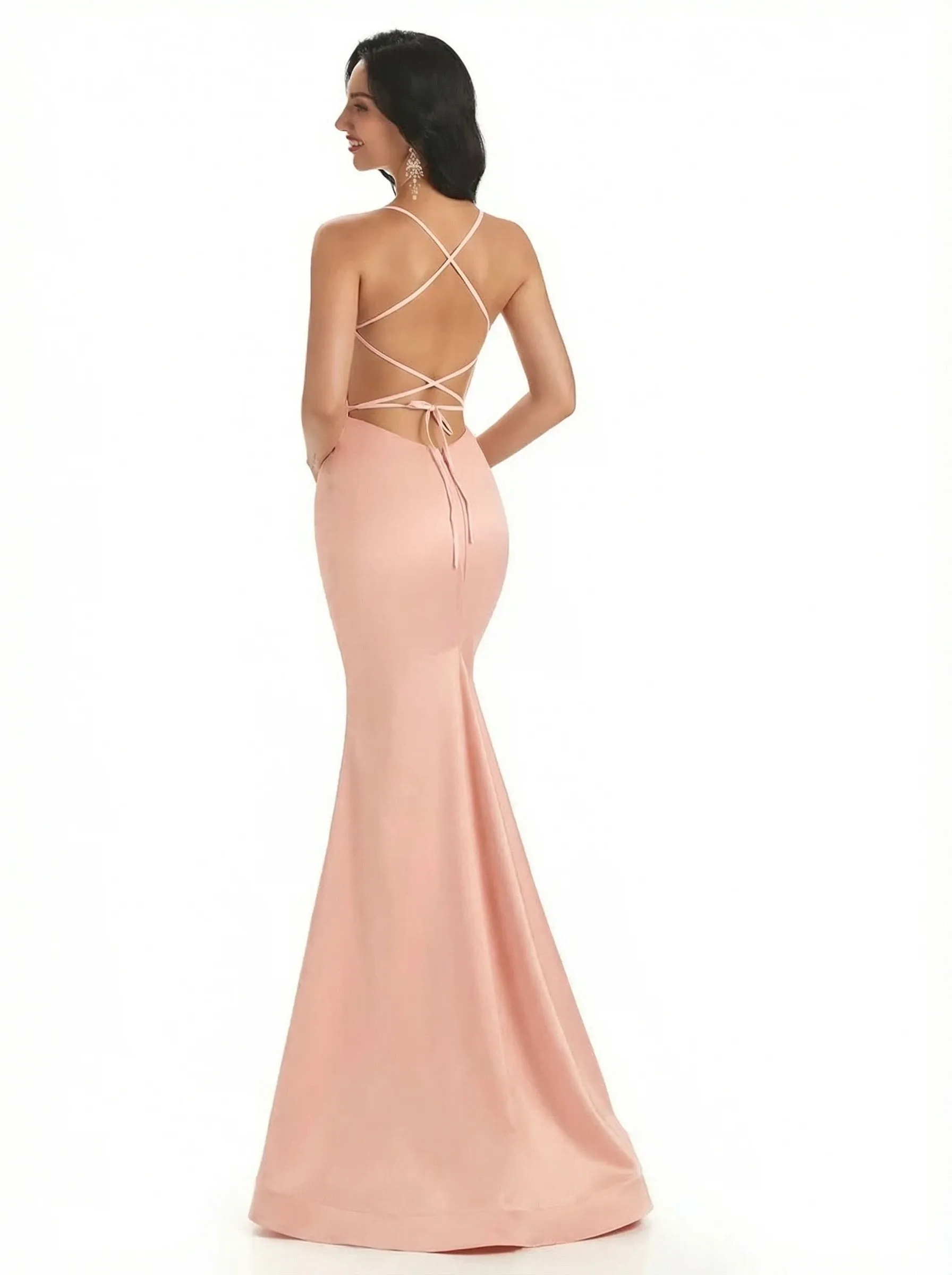 Sexy Spaghetti Straps Lace Up Back Silky Satin Mermaid Long Formal Dresses sold by ChicSew product image thumbnail 2