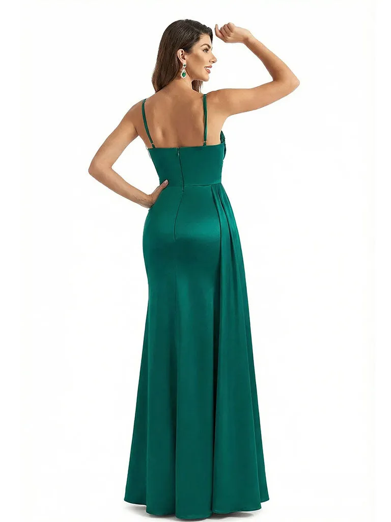 Sexy V-Neck Side Slit Spaghetti Straps Silky Satin Mermaid Long Formal Dresses sold by ChicSew product image thumbnail 2