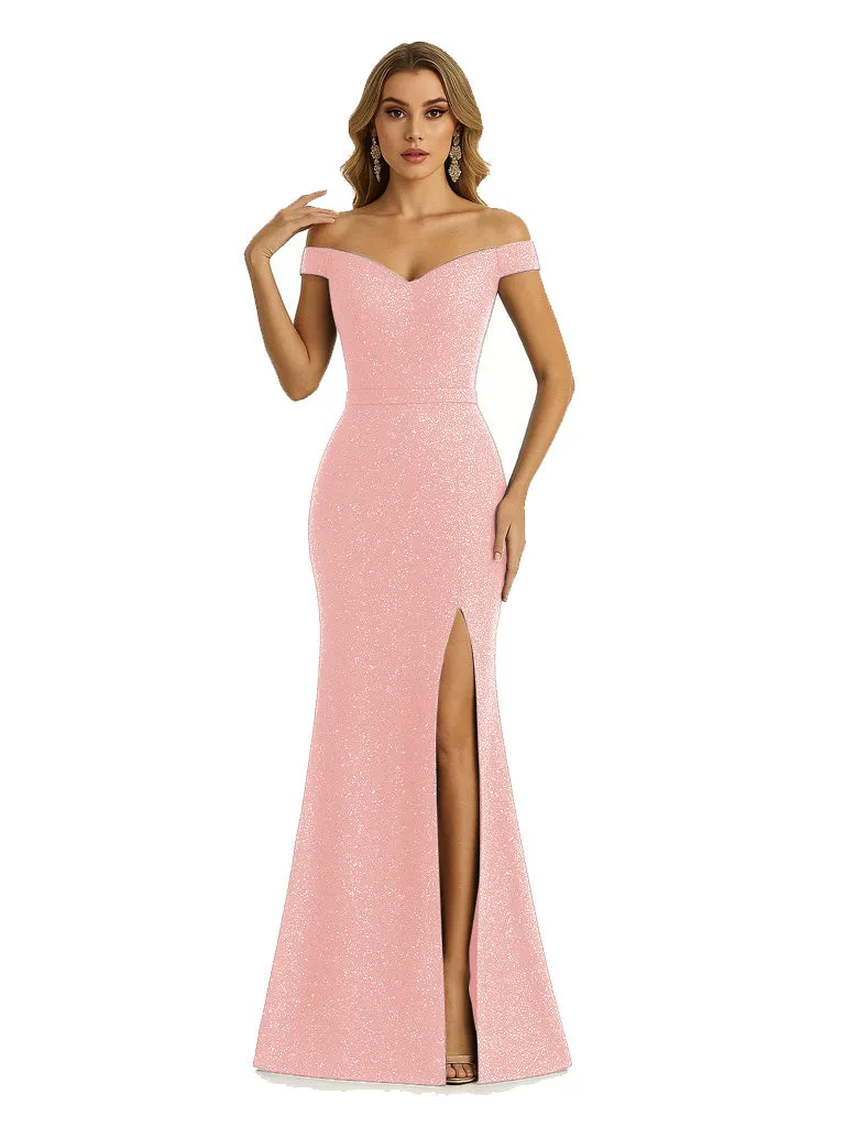 Shiny Off Shoulder Mermaid Glitter Jersey Long Formal Dresses For Women sold by ChicSew product image thumbnail 5