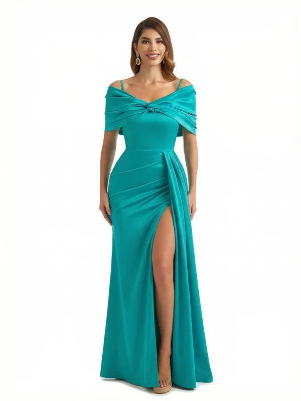 Sexy Mermaid Cap Sleeves Silky Satin Maxi Evening Dresses For Ladies Side Slit sold by ChicSew