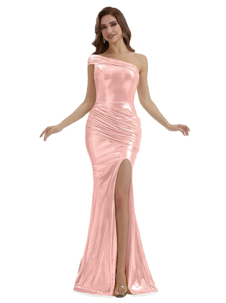 Elegant One Shoulder Mermaid Metallic Shiny Fabric Long Formal Dresses sold by ChicSew product image thumbnail 5