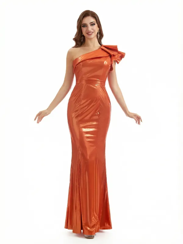 Sexy One Shoulder Mermaid Metallic Shiny Fabric Long Formal Dresses made by ChicSew