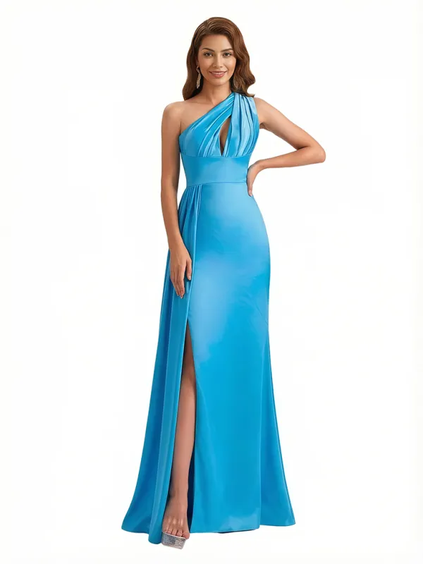 Sexy Mermaid One Shoulder Side Slit Silky Satin Floor Length Evening Formal Dresses sold by ChicSew