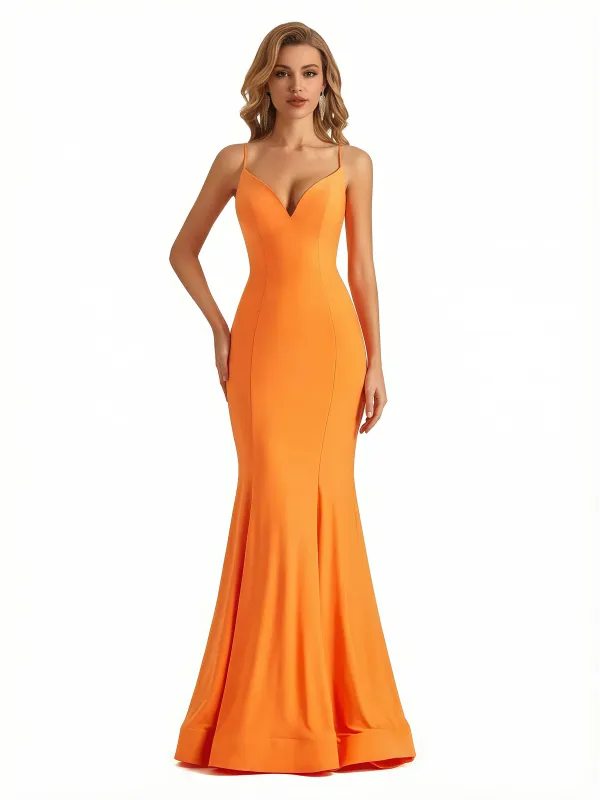 Trendy V-Neck Spaghetti Straps Jersey Mermaid Floor Length Evening Formal Dresses sold by ChicSew