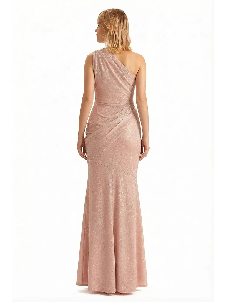 Sexy One Shoulder Mermaid Glitter Jersey Maxi Formal Evening Dresses For Women With Side Slit sold by ChicSew product image thumbnail 2