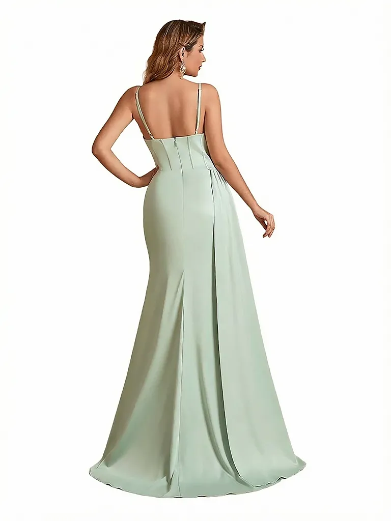 Sexy Mermaid Spaghetti Straps Side Slit Boning Silky Satin Long Evening Dresses For Ladies sold by ChicSew product image thumbnail 2