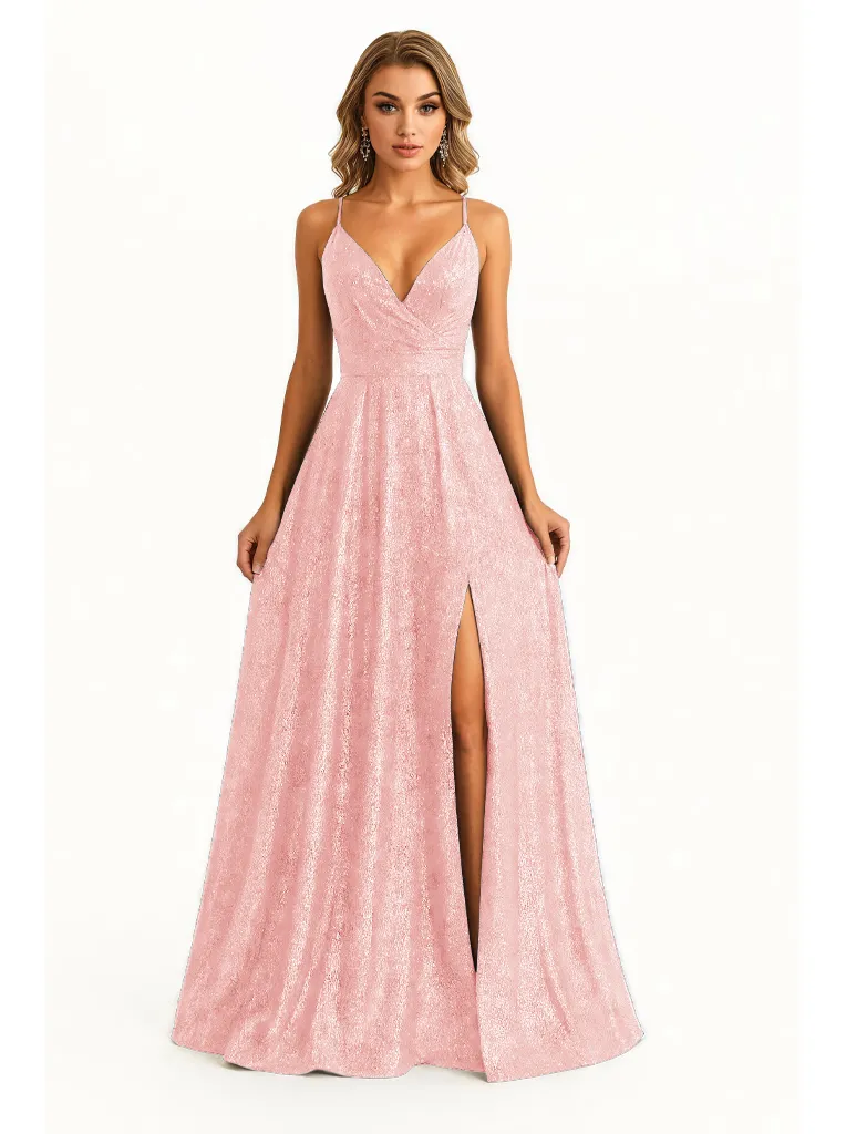 Sexy V-Neck Spaghetti Straps A-Line Glitter Jersey Maxi Formal Evening Dresses For Women sold by ChicSew product image thumbnail 5