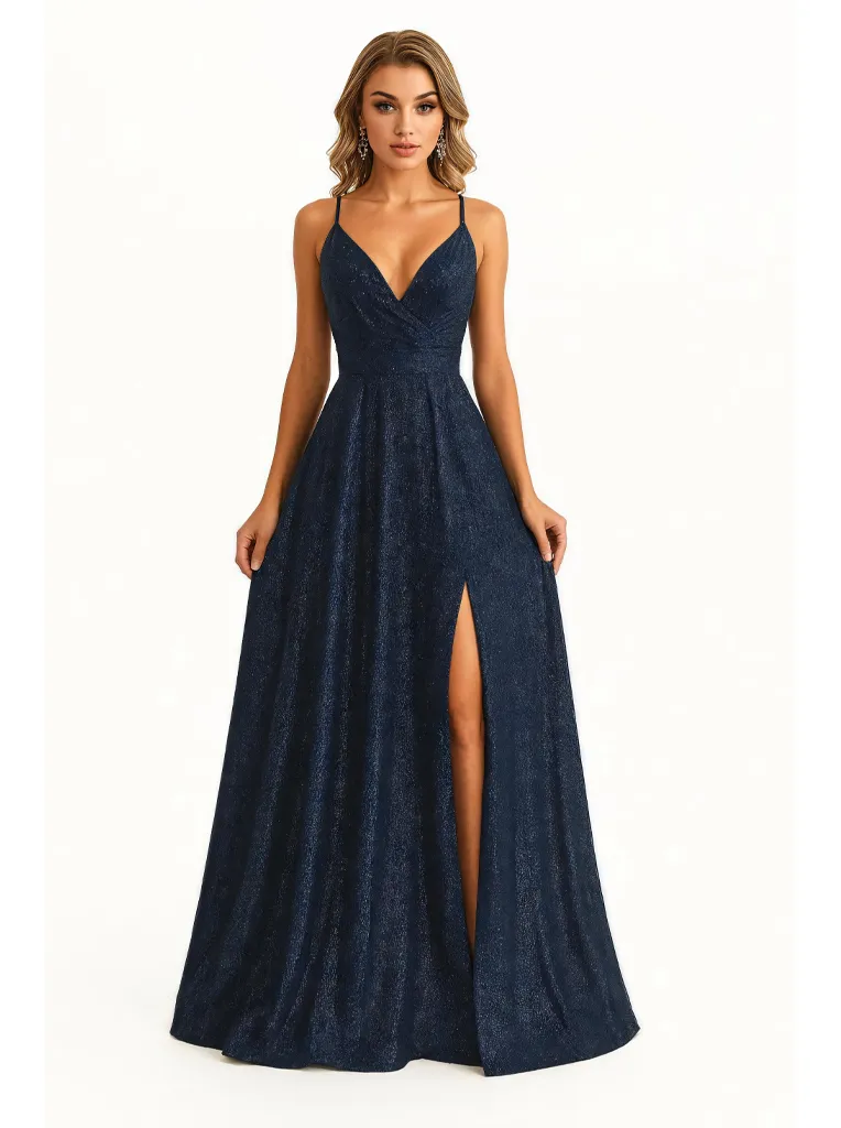 Sexy V-Neck Spaghetti Straps A-Line Glitter Jersey Maxi Formal Evening Dresses For Women sold by ChicSew