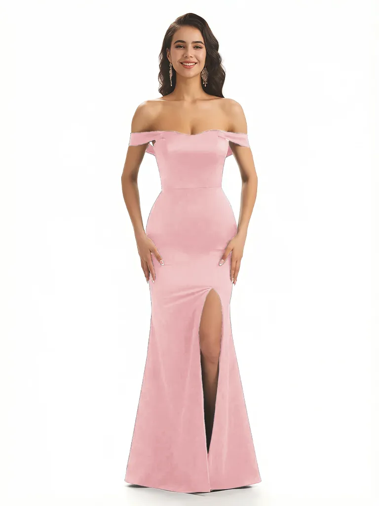 Sexy Off The Shoulder Mermaid Ruched Silky Satin Long Evening Dresses For Wedding sold by ChicSew product image thumbnail 5