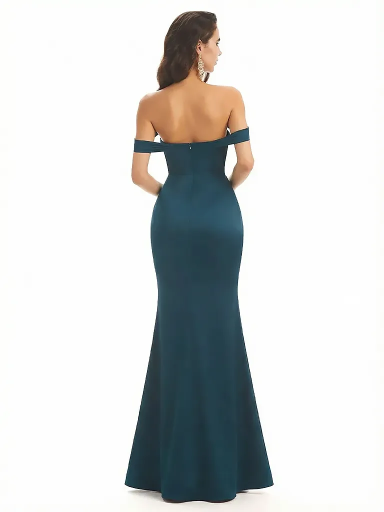 Sexy Off The Shoulder Mermaid Ruched Silky Satin Long Evening Dresses For Wedding sold by ChicSew product image thumbnail 2