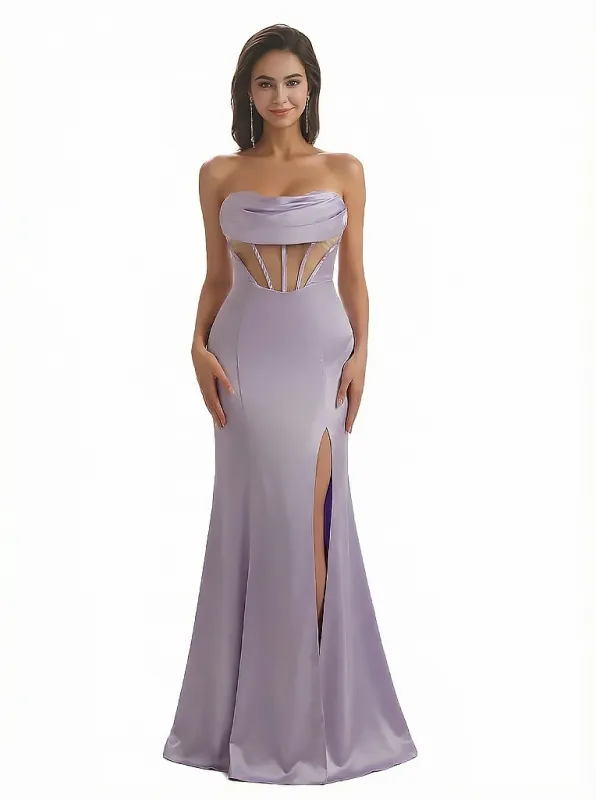 Sexy Sweetheart Bonings Silky Satin Mermaid Maxi Formal Evening Gowns Side Slit sold by ChicSew