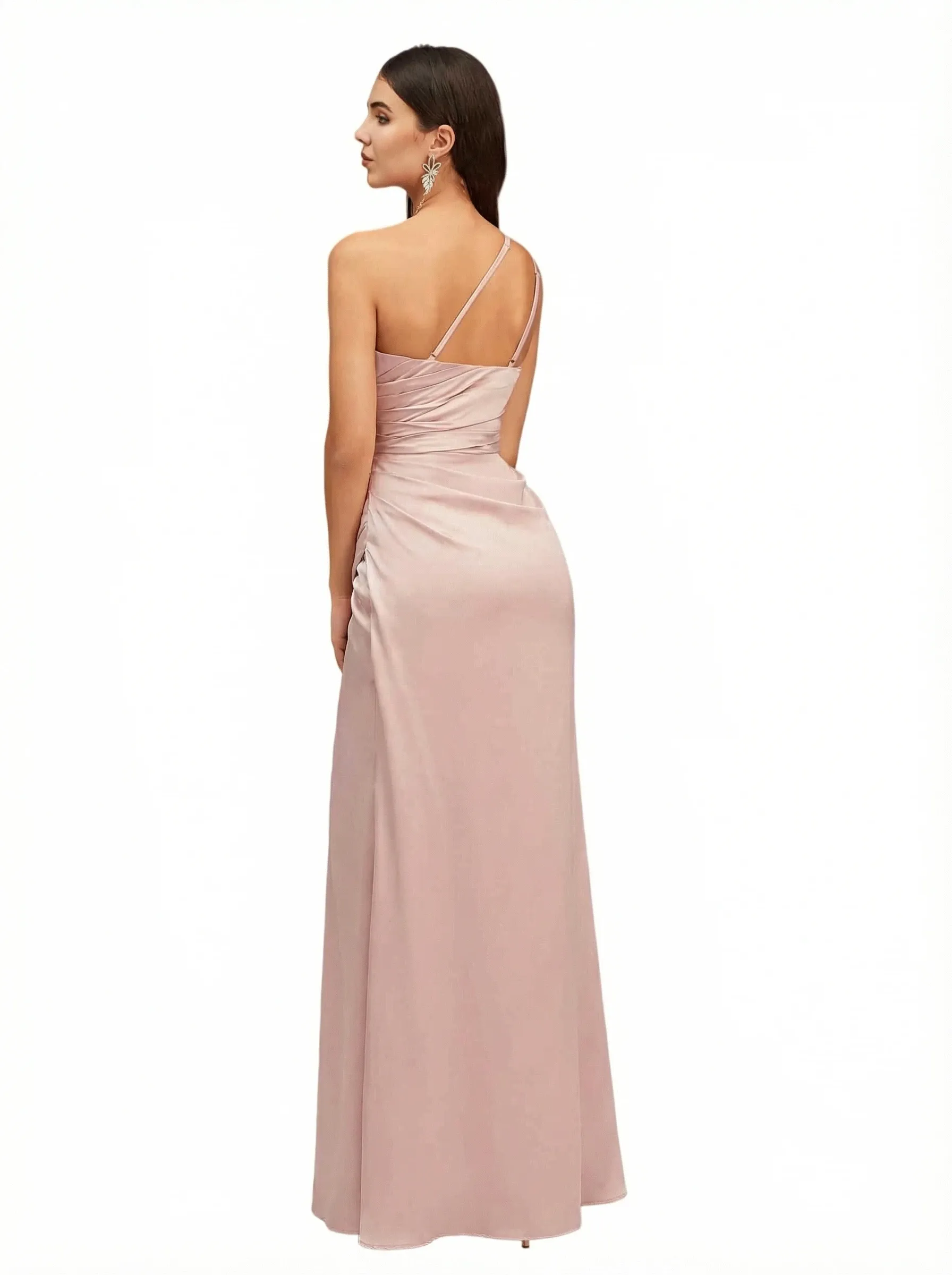 Sexy One Shoulder Side Slit Mermaid Silky Satin Ruching Maxi Evening Dresses For Women sold by ChicSew product image thumbnail 2