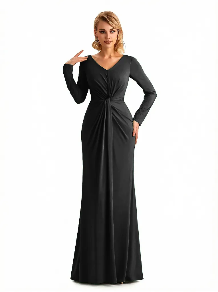Elegant V-neck Long Sleeves Jersey Mermaid Floor Length Evening Formal Dresses sold by ChicSew product image thumbnail 3