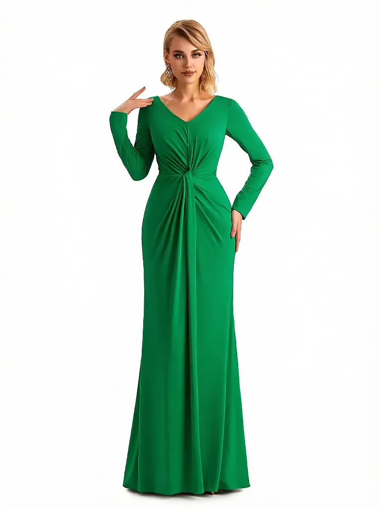 Elegant V-neck Long Sleeves Jersey Mermaid Floor Length Evening Formal Dresses sold by ChicSew