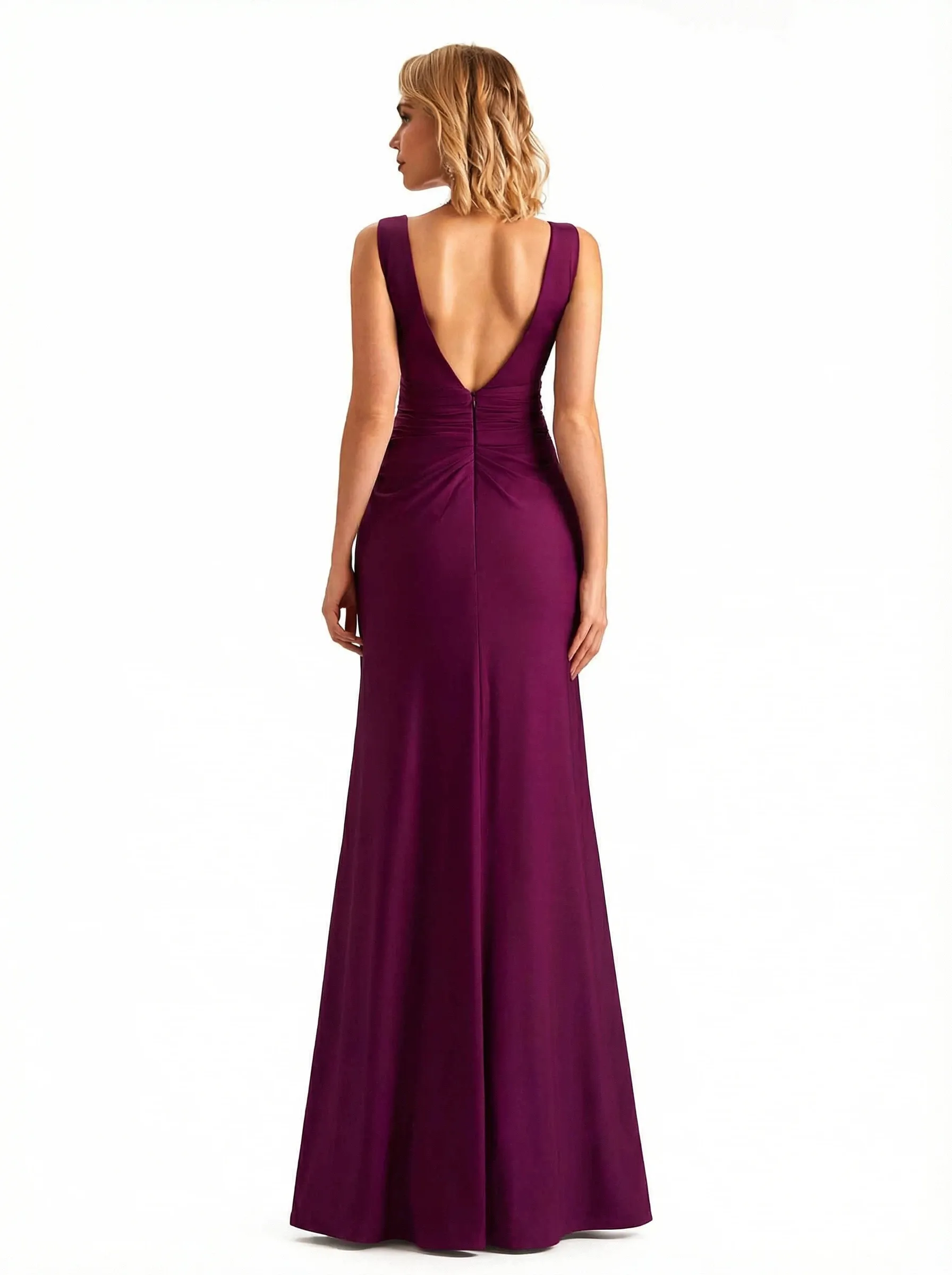 Elegant V-neck Sleeveless Side Slit Jersey Mermaid Floor Length Evening Formal Dresses sold by ChicSew product image thumbnail 2