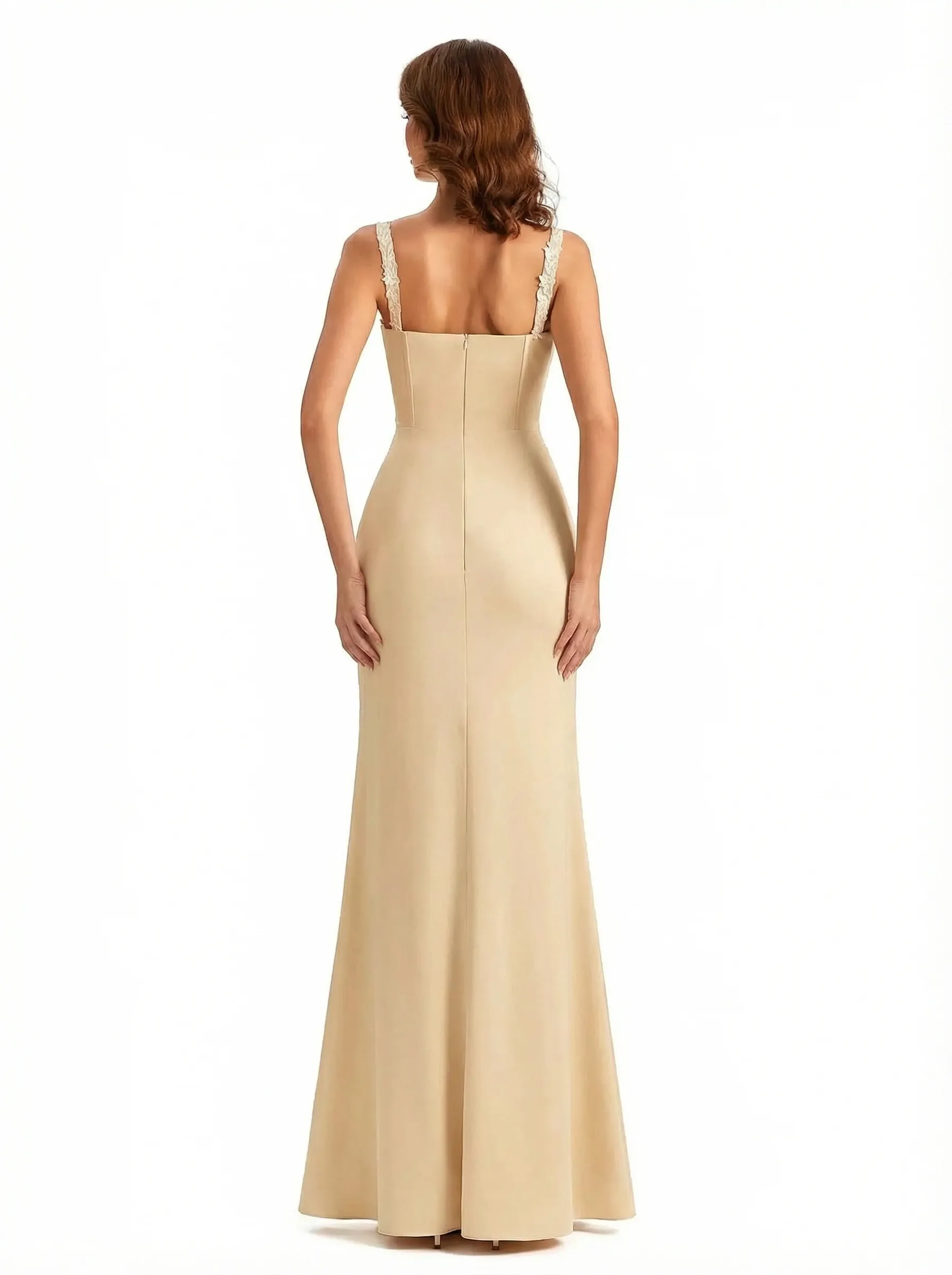 Sexy Silky Satin Lace Mermaid Maxi Evening Gowns For Women Side Slit Spaghetti Straps sold by ChicSew product image thumbnail 2