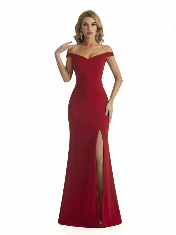 Women's Elegant Jersey Off The Shoulder Side Slit Bow Knot Mermaid Maxi Evening Dresses sold by ChicSew