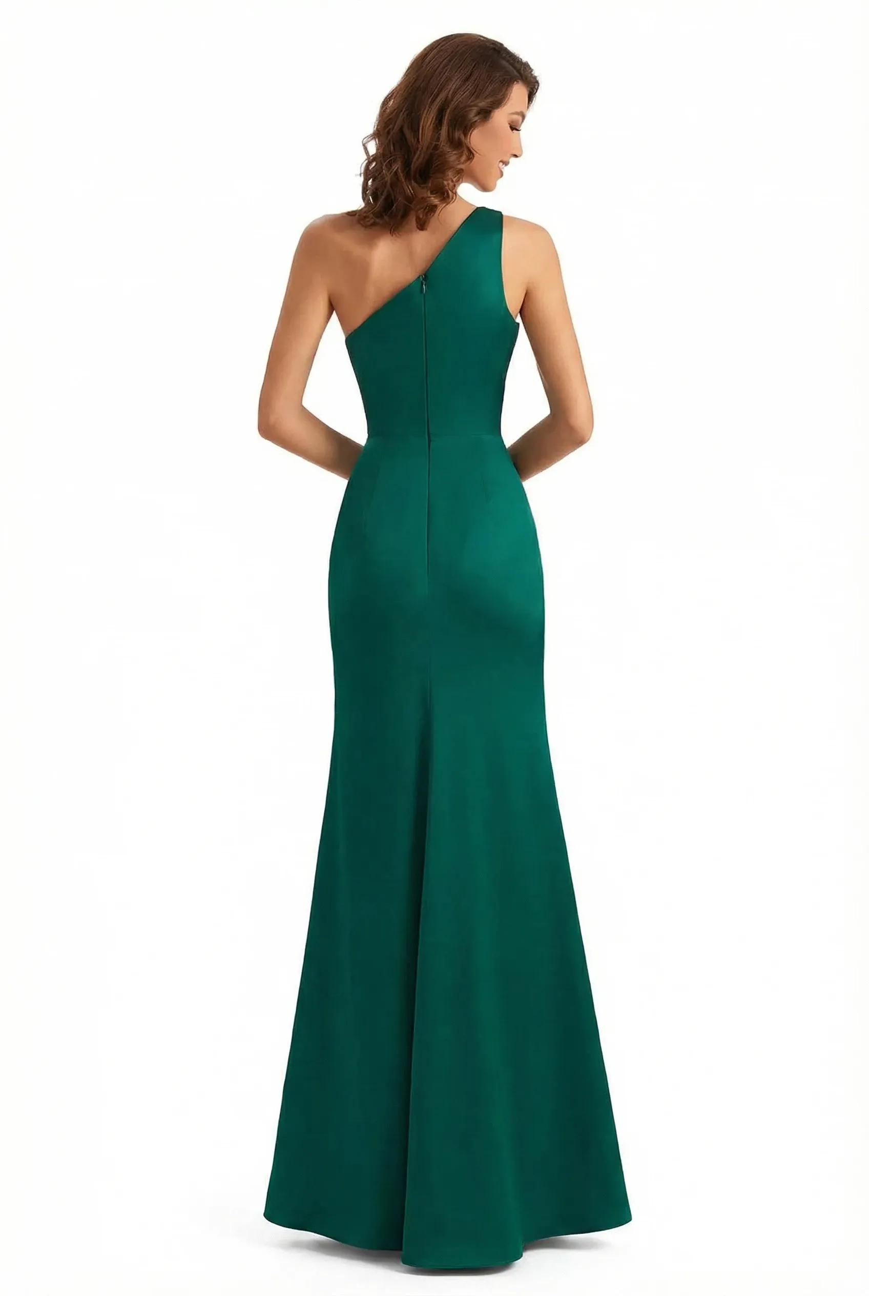 Sexy One Shoulder Ruched Satin Mermaid Long Evening Formal Dresses Side Slit sold by ChicSew product image thumbnail 2
