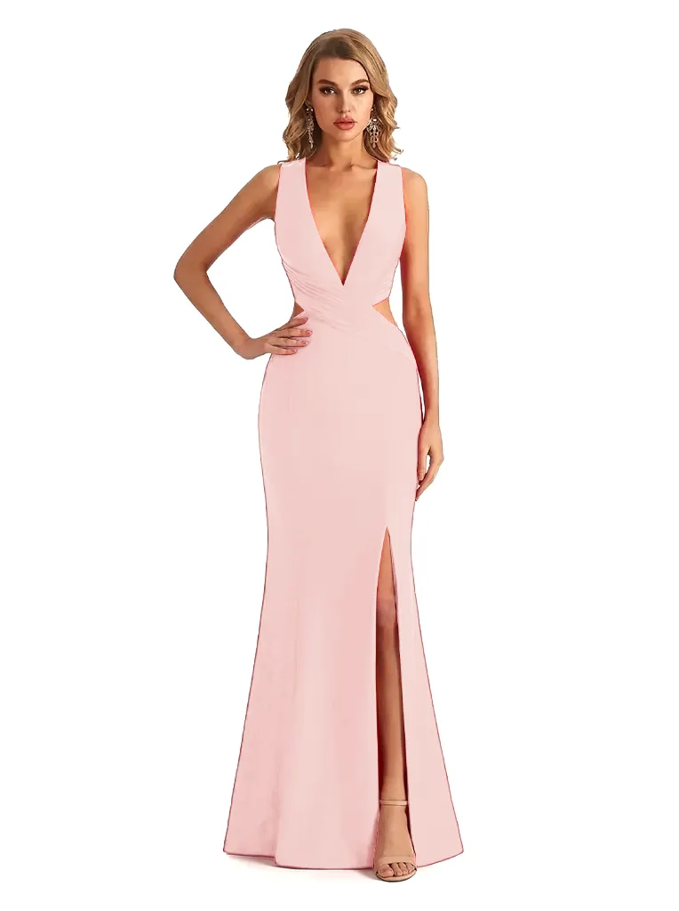 Sexy V-neck Side Slit Jersey Mermaid Floor Length Evening Formal Dresses sold by ChicSew product image thumbnail 5