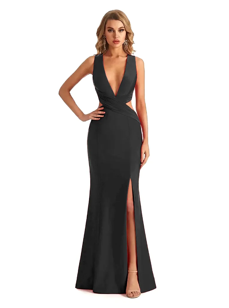 Sexy V-neck Side Slit Jersey Mermaid Floor Length Evening Formal Dresses sold by ChicSew product image thumbnail 3