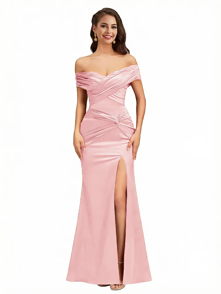 Sexy Off The Shoulder Side Slit Silky Satin Mermaid Maxi Evening Gowns For Women sold by ChicSew product image thumbnail 5