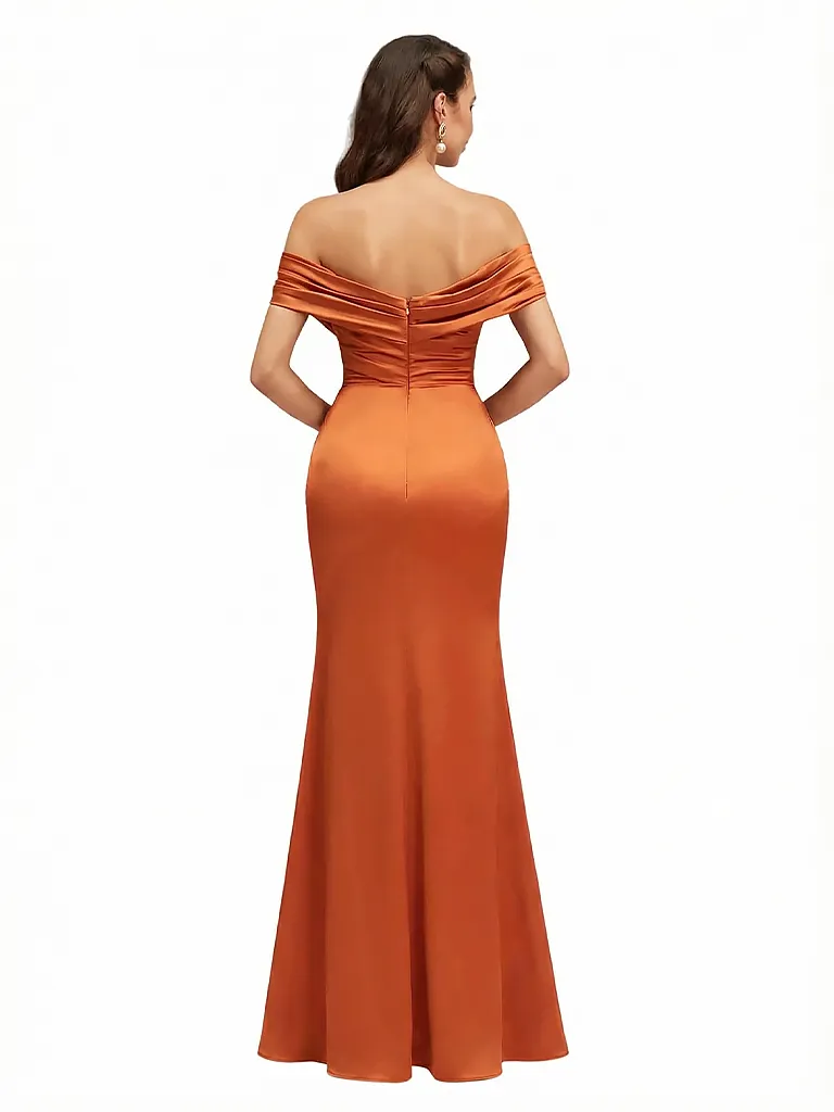 Sexy Off The Shoulder Side Slit Silky Satin Mermaid Maxi Evening Gowns For Women sold by ChicSew product image thumbnail 2