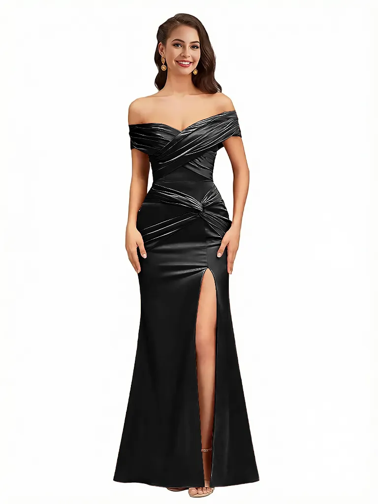 Sexy Off The Shoulder Side Slit Silky Satin Mermaid Maxi Evening Gowns For Women sold by ChicSew product image thumbnail 3