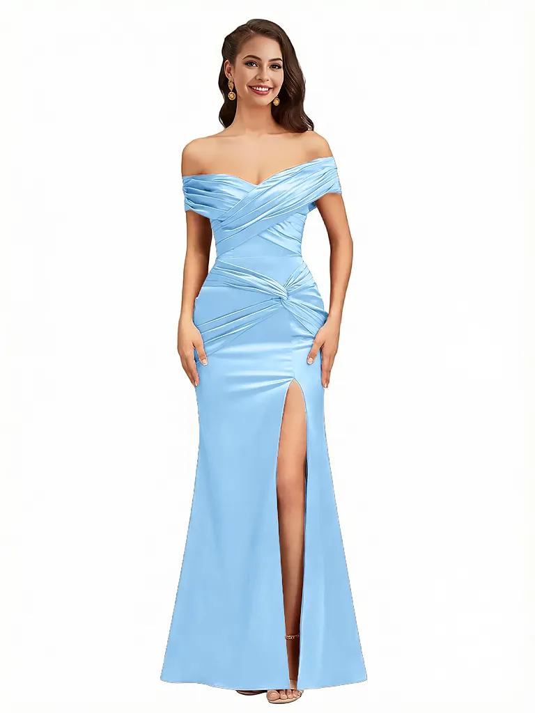 Sexy Off The Shoulder Side Slit Silky Satin Mermaid Maxi Evening Gowns For Women sold by ChicSew product image thumbnail 4