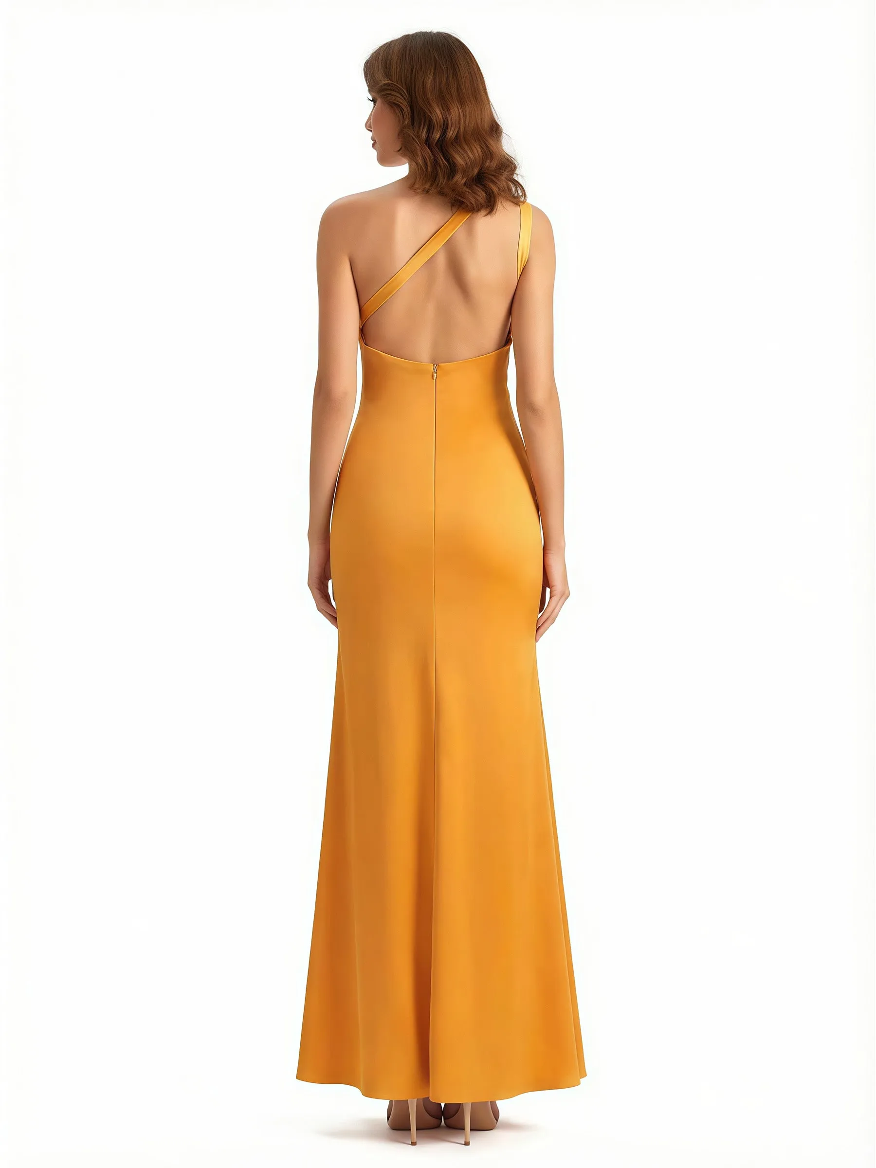 Sexy One Shoulder Silky Satin Mermaid Long Evening Gown Dresses For Women Side Slit sold by ChicSew product image thumbnail 2