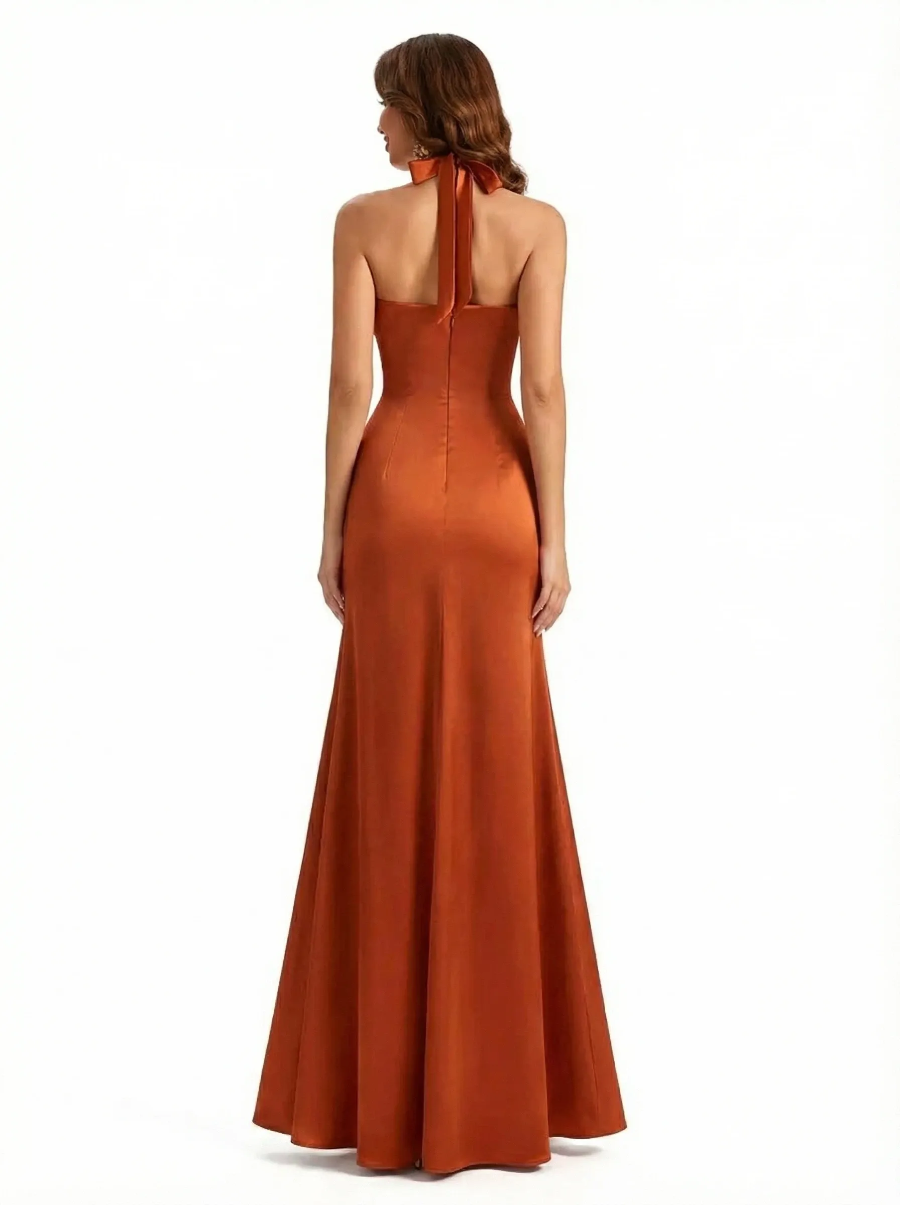 Sexy Side Slit Ruching Halter Silky Satin Mermaid Long Formal Dresses For Ladies sold by ChicSew product image thumbnail 2