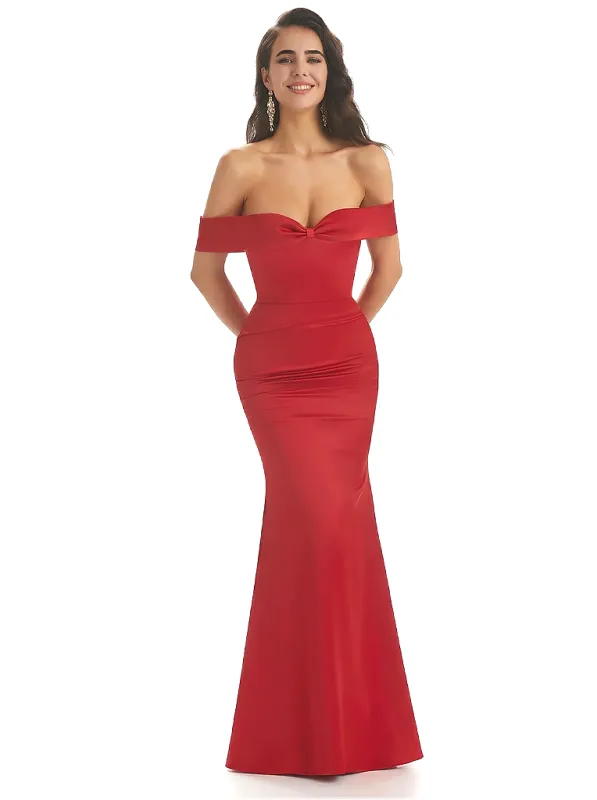 Women Sexy Off The Shoulder Silky Satin Mermaid Long Formal Dresses sold by ChicSew