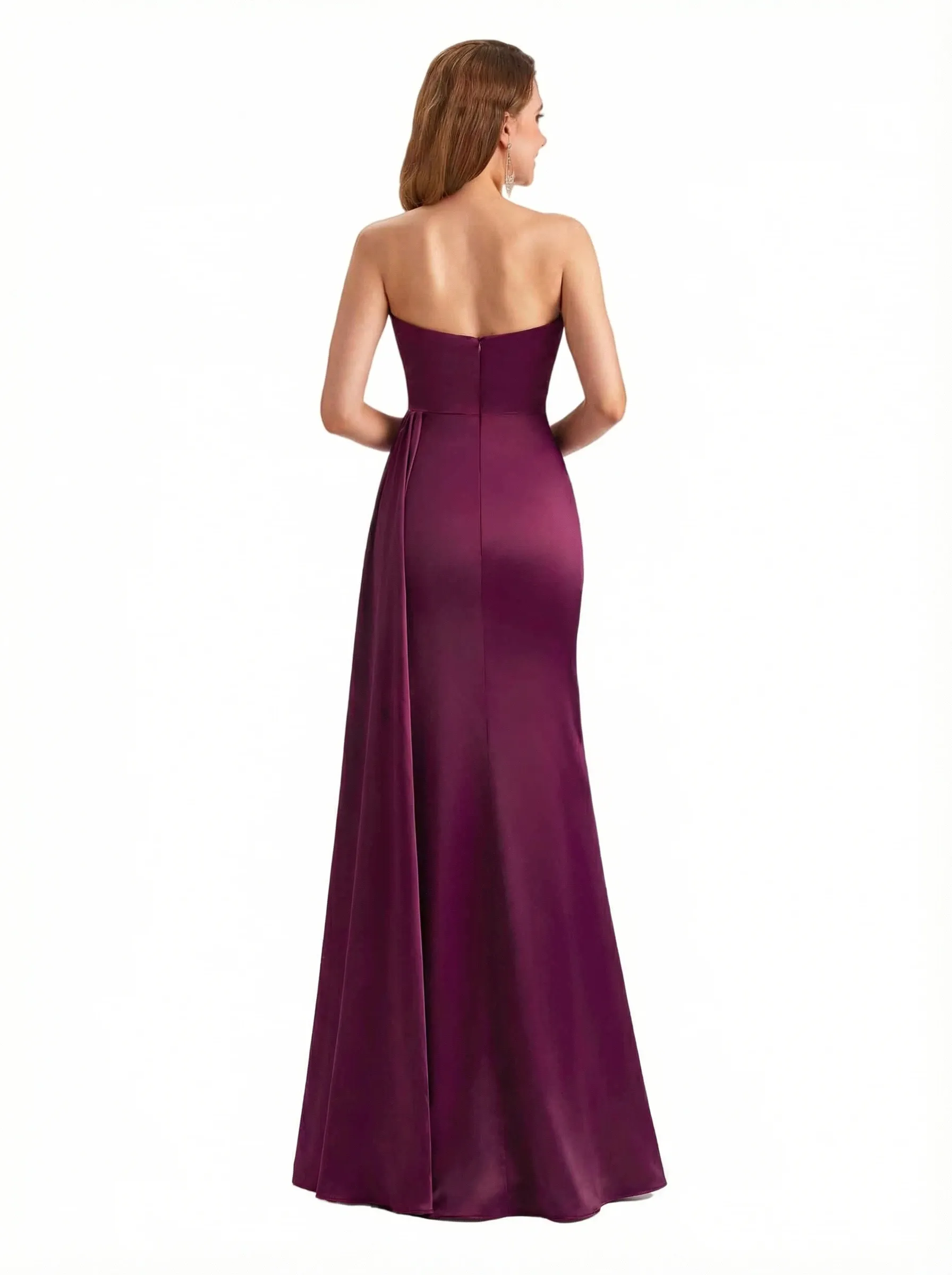 Trendy Strapless Asymmetrical Silky Satin Mermaid Long Evening Formal Dresses Side Slit sold by ChicSew product image thumbnail 2