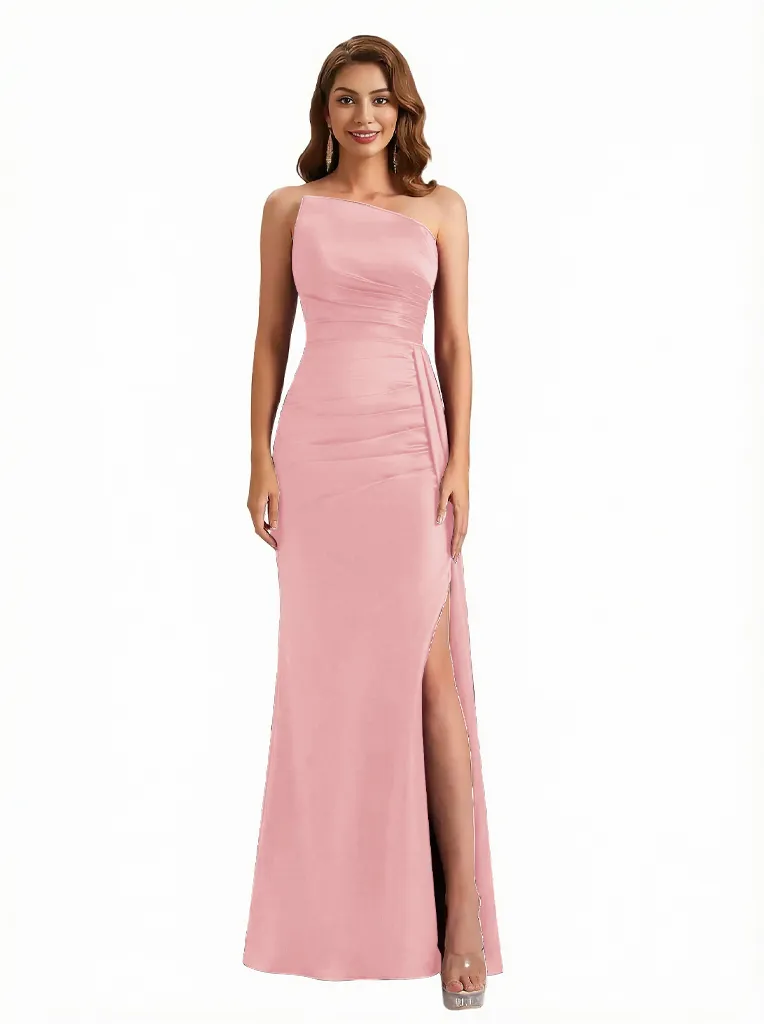 Trendy Strapless Asymmetrical Silky Satin Mermaid Long Evening Formal Dresses Side Slit sold by ChicSew product image thumbnail 5