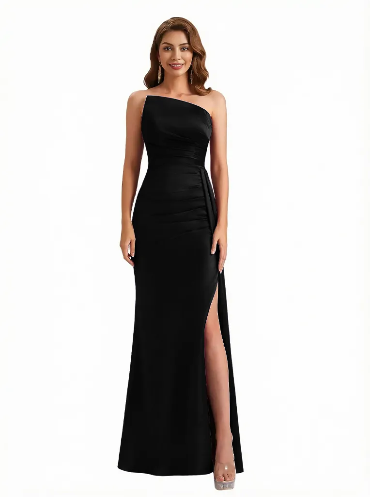 Trendy Strapless Asymmetrical Silky Satin Mermaid Long Evening Formal Dresses Side Slit sold by ChicSew product image thumbnail 3