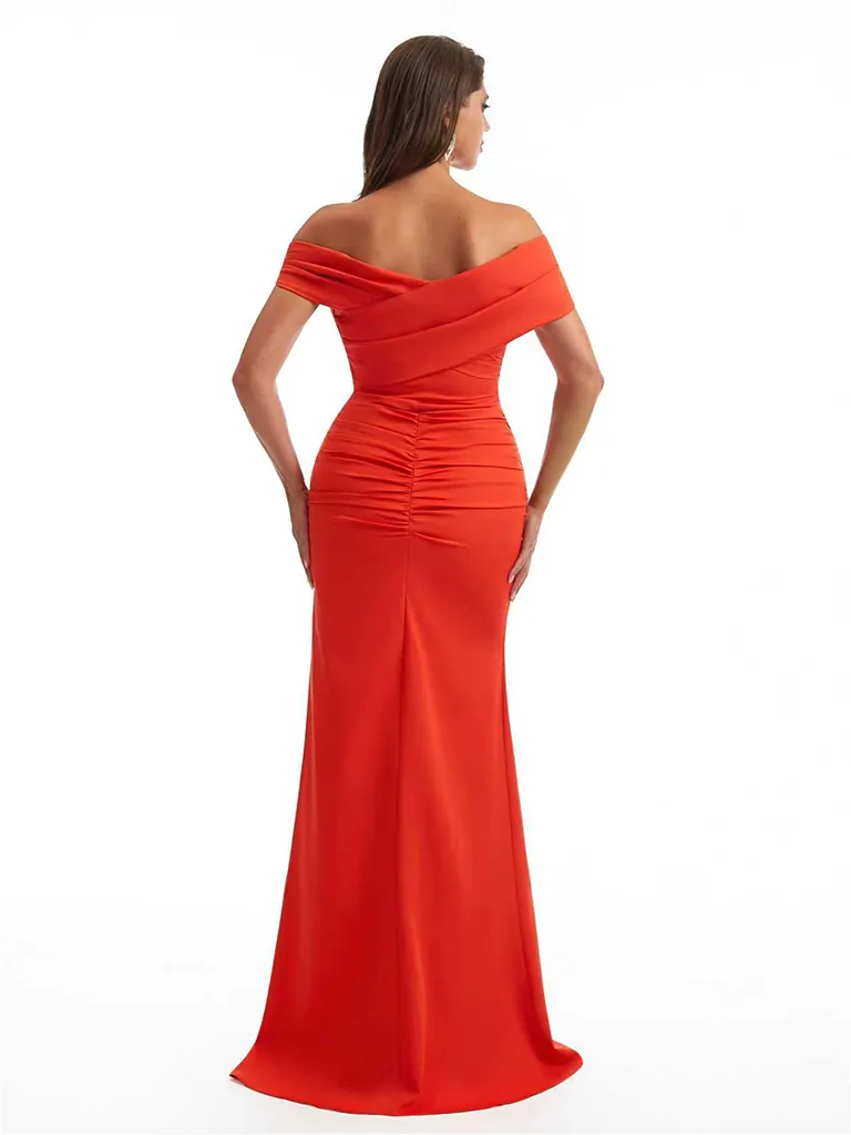Sexy Off The Shoulder Mermaid Side Slit Stretchy Crepe Long Bridesmaid Dresses sold by ChicSew product image thumbnail 3