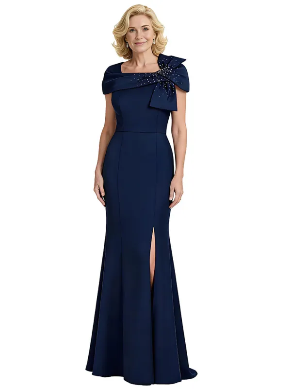 Elegant Mermaid Cap Sleeve Satin Sleeveless Long Mother of the Brides Dresses Slit sold by ChicSew