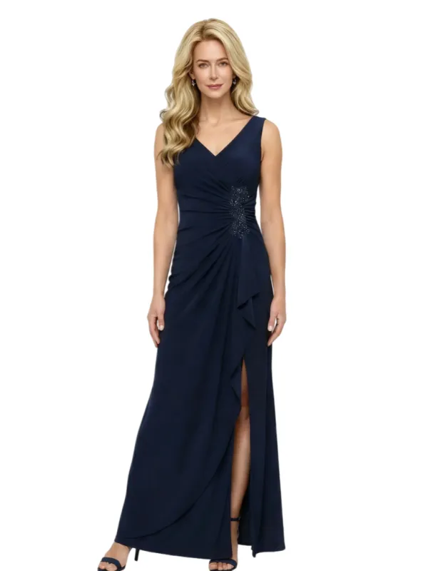 Elegant V-Neck Beaded A-Line Chiffon Side Slit Mother of the Brides Dresses sold by ChicSew