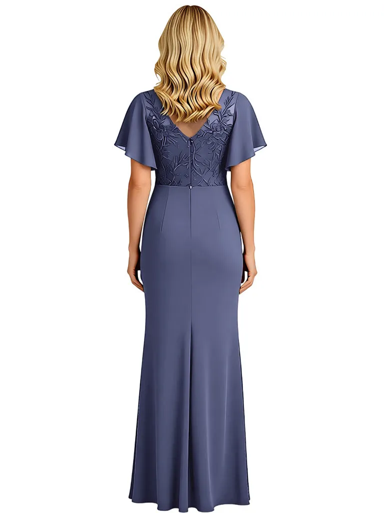 Elegant V-neck Flutter Sleeves Chiffon Mother of the Brides Dresses Side Slit sold by ChicSew product image thumbnail 2