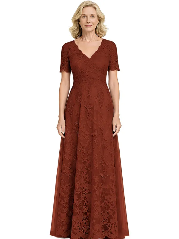 Elegant V-neck Short Sleeves A-line Lace Mother of the Brides Dresses made by ChicSew
