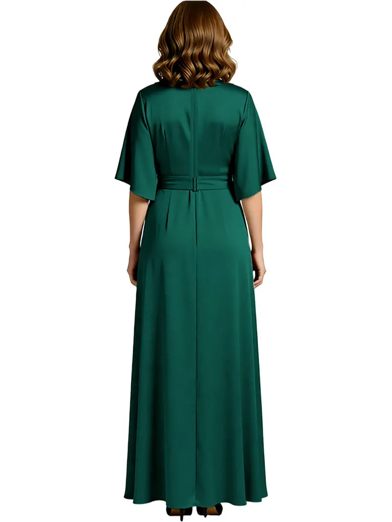 Elegant V-neck Flutter Sleeves Satin Long Mother of the Brides Dresses sold by ChicSew product image thumbnail 2