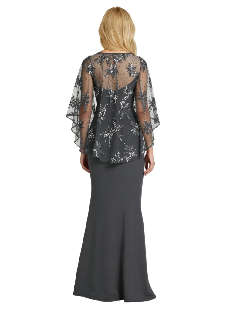 Elegant Cape Sleeve Mermaid Crepe Long Mother of the Brides Dresses Side Slit sold by ChicSew product image thumbnail 2