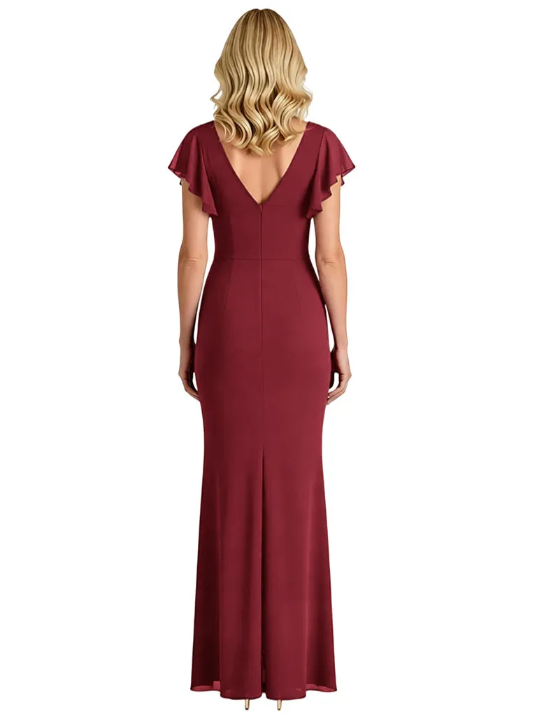 Elegant V-neck Flutter Sleeves Mermaid Chiffon Mother of the Brides Dresses Side Slit sold by ChicSew product image thumbnail 2