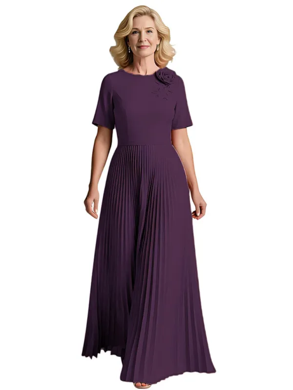 Elegant Scoop Half Sleeves A-line Pleated Chiffon Long Mother of the Brides Dresses sold by ChicSew